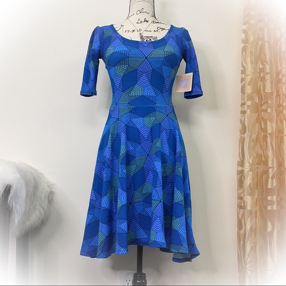 💕New With Tag Blue Lularoe Nicole Fit & Flare Dress💕 - Picture 10 of 16